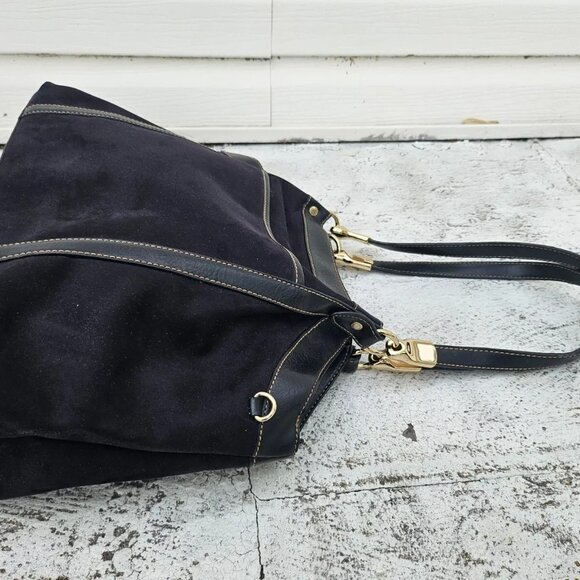 Liz Claiborne Women Handbag Black Faux Suede/Leather Shoulder Bag Multi Compartm - Picture 6 of 12